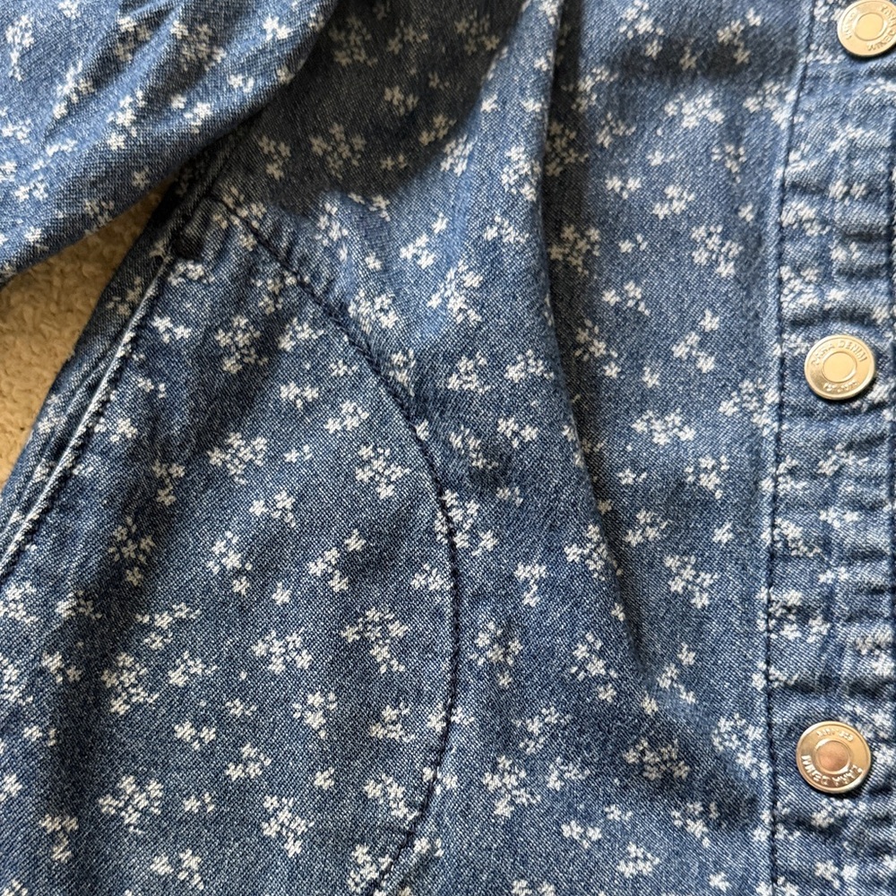 Zara Navy Floral Denim Button-Front Dress with Quilted Collar - Picture 3 of 4